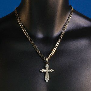 Iced Cross Pendant 14k Gold 20" 5mm Necklace